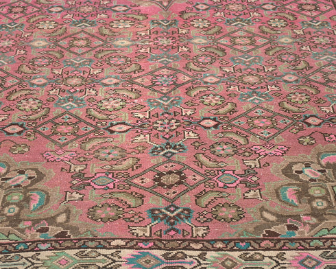5x10 Vintage Pink Persian Style Hand Knotted Low Pile Wool Area Rug